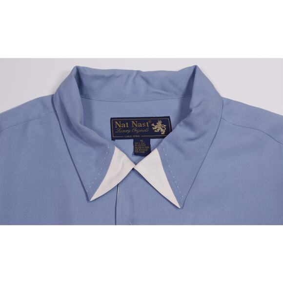 Nat Nast Light Blue 100% Silk Bowling Hawaiian Button Up Shirt Men's XL - Picture 4 of 6